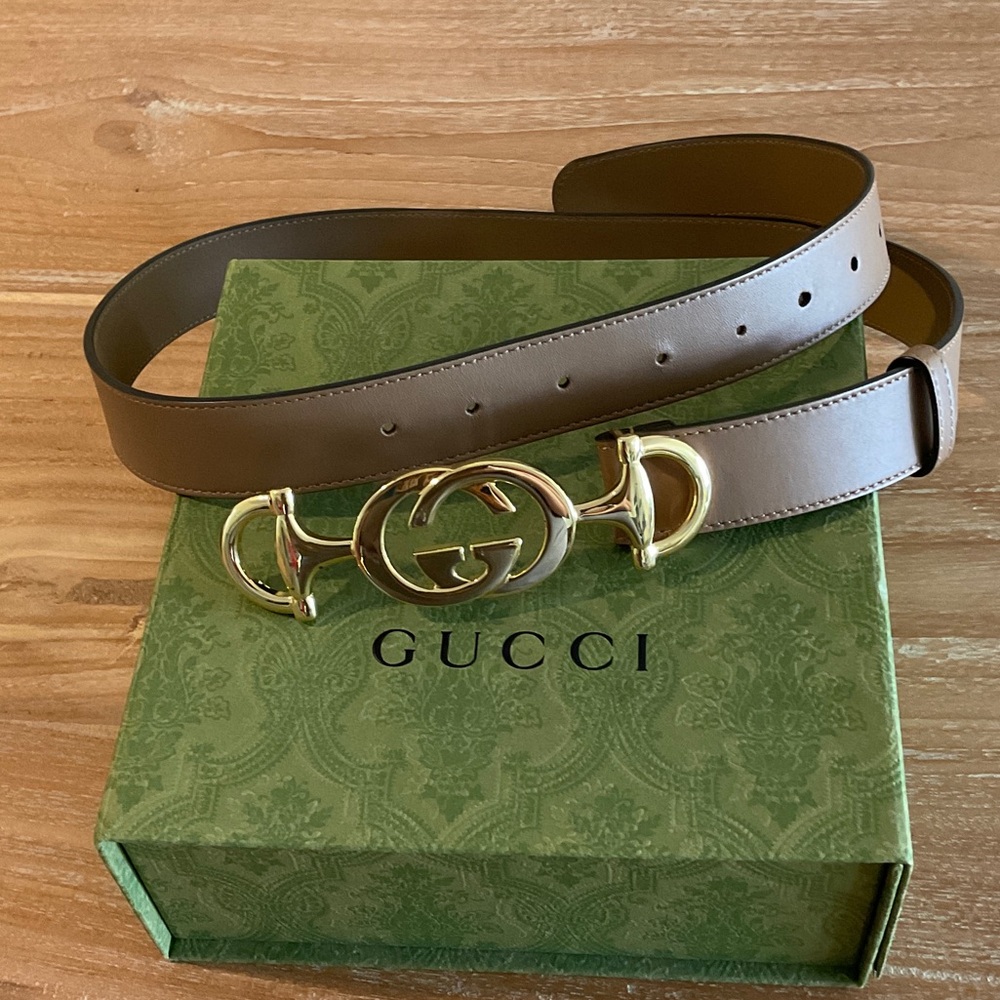 Gucci Brown Leather Belt with Gold Logo Buckle